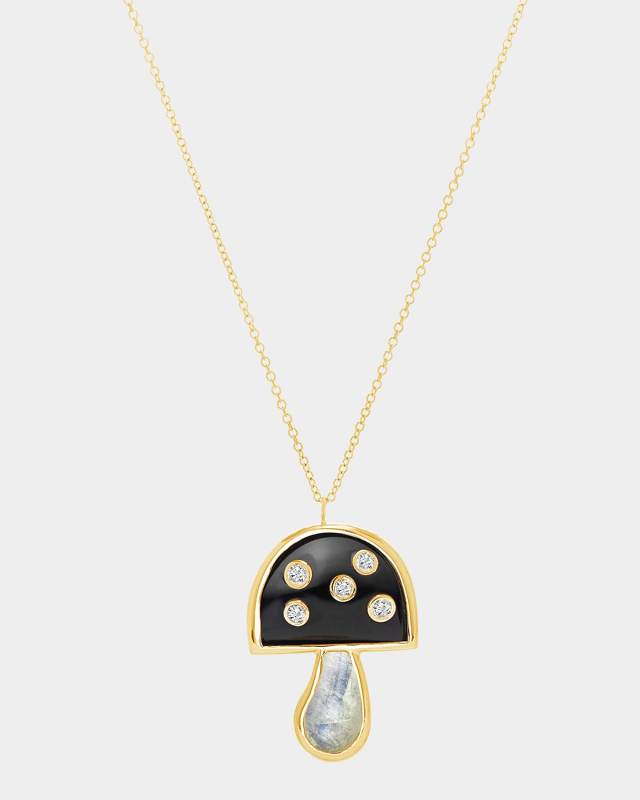 Mini Mushroom and Diamond Pendant on Chain Necklace